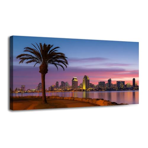 San Diego Skyline Canvas Wall Art 30x60 Framed Decor