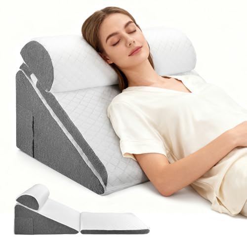 Delousiber 3pcs Wedge Pillow Support Cushion,Memory Foam Sleeping Support Pillow with soft Cushion,Incline Bed Wedge for GERD, Snoring, Back and Leg Pain
