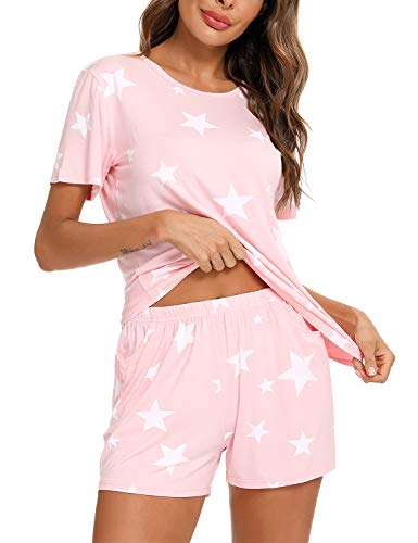 Eishopeer Womens Short Pajama Set Cute Star Print Tee And Short Pajama Pants Set Pink Xs #TOP1