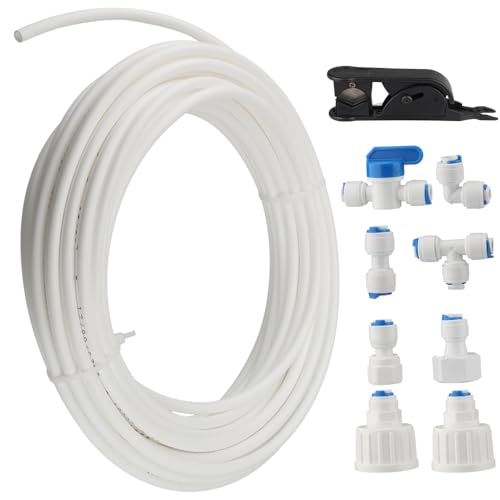 Kit de conexión de agua para refrigerador de 15m, pipa de agua (6,35mm) y accesorios para sistemas de ósmosis inversa, adecuado para refrigeradores, sistemas de ósmosis inversa y acuarios