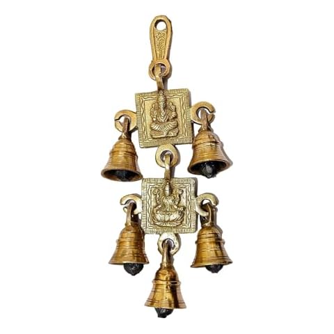 athizay Brass Hanging Subh labh Door Decor Wall Sculpture Ganesh laxmi hangings with Bells (Laxmi Ganesha Hanging 21 cm) Cover