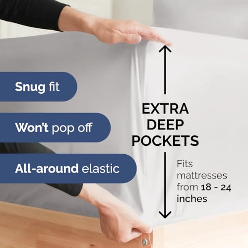 Image of Extra Deep King Sheet Set - 6 Piece Breathable Cooling Sheets - French Grey | Hotel Luxury Bed Sheets Set, Easy & Secure Fit, Ultra-Soft, Wrinkle & Fade Free, Comfy Sheets Set with Extra Deep Pockets