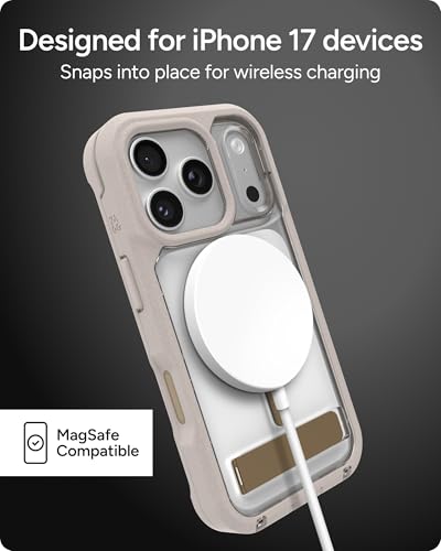 Image of ZAGG Rainier Case with Kickstand for iPhone 17 Pro - Gray Sandstone, Graphene 22ft (7m) Drop Protection, Lanyard Attach Points, MagSafe, Wireless Charging Compatible, 2-Piece Design, Phone Case