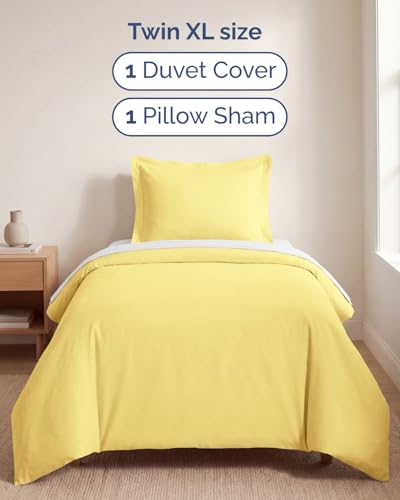 Image of Duvet Cover Twin /Twin XL Size Set - Extra Soft Twin /Twin XL Duvet Cover 68 inch x 90 inch with 1 Pillow Sham for Women, Men, Kids & Teens - Comfy, Easy-Care & Fade Free with Zipper Closures and Ties (Yellow)