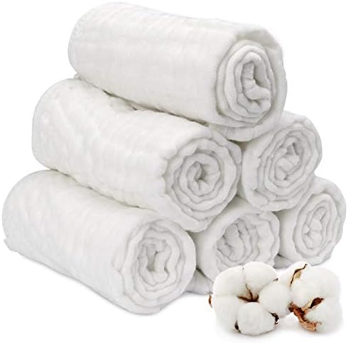 Muslin Burp Cloth for Baby Boys and Girls (6 Pack) | Cotton Newborn Essential Must Have Item | White Unisex Design | Super Soft and Absorbent Burping and Spit Up Cloths | Multi Use Baby Shower Idea