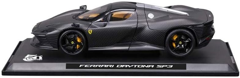 Ferrari Daytona SP3 diecast model car displayed on its black base, viewed from a three-quarter front angle.