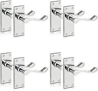 XFORT® Lever Latch Scroll Polished Chrome Door Handles, Elegant Door Handle Set for Wooden Doors, Classic Victorian Straight Design, Ideal for All Types of Internal Doors [4 Pair].