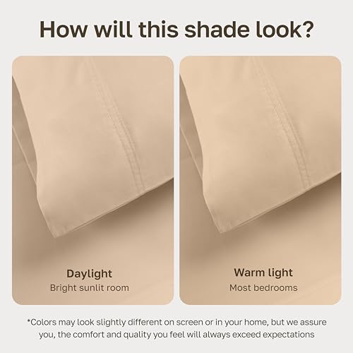 Image of California Design Den King Size Sheets Set 600 Thread Count, 100% Cotton Sateen, Soft, King Size Bed Sheets, Bedding Sheets & Pillowcases (Golden Tan)