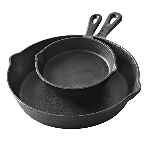 Vintage Gourmet (TM) Set of 2 Pre-Seasoned Cast Iron 6 Inch and 10 Inch Frying Pans