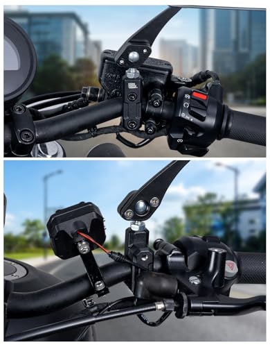 KEMIMOTO 10MM Motorrad Spiegelhalterung, 2 Stück Aluminium Spiegel Lenkerhalterung für Universal 22mm Lenker, Schwarz