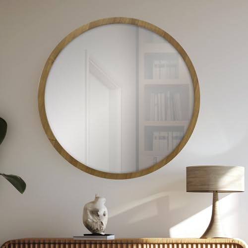 La fabrica del cuadro Espejo Redondo de Pared en Madera de Pino. Ancho de moldura 2.5 cm Acabado Artesanal