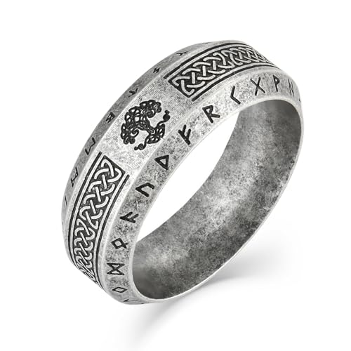 Vintage Celtic Knot Band Rings for Men,Stainless Steel Norse Viking Tree of life Rings, Size 7-13