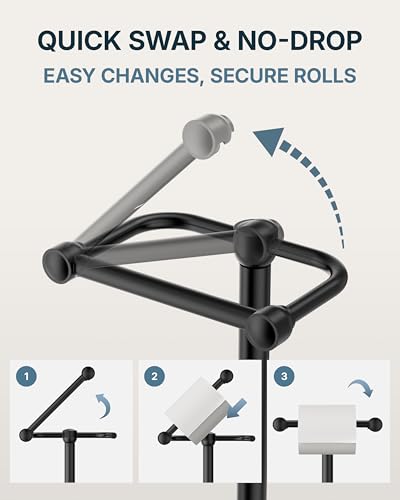 Image of RARXTR Toilet Paper Holder Stand, Modern Bathroom Free Standing Toilet Paper Roll Holder, Stainless Steel Tissue Rack, Rust-Proof & Heavy Stable Base (Matte Black)