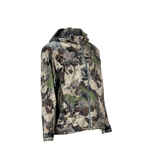 Pnuma Outdoors 3L Element Proof Caza Rain Jacket, 100% Waterproof, Breathable, 3-Piece Hood, Camo (3L-JK-CZ)3