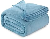 Utopia Bedding Washed Blue Fleece Blanket Queen Size Lightweight Fuzzy Soft Anti-Static Microfiber Bed Blanket (90x90 Inch)