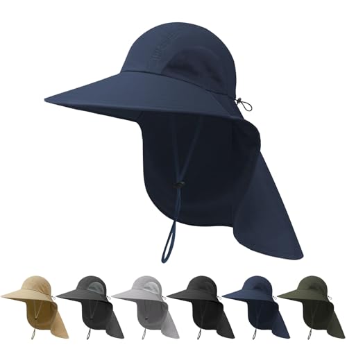 Image of NPJY Sun Fishing Hats with Neck Flap for Men Women UV Sun Protection Safari Hat Wide Brim Bucket Hat