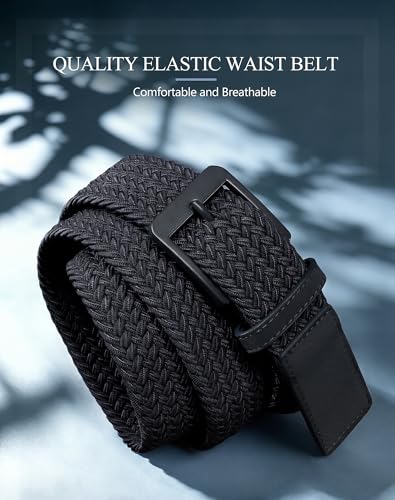 Image of SANSTHS Stretch Braided Golf Belt Breathable No Hole Elastic Woven Belt for Men Women, Ideal Belt for Golf Travel Daily Wear