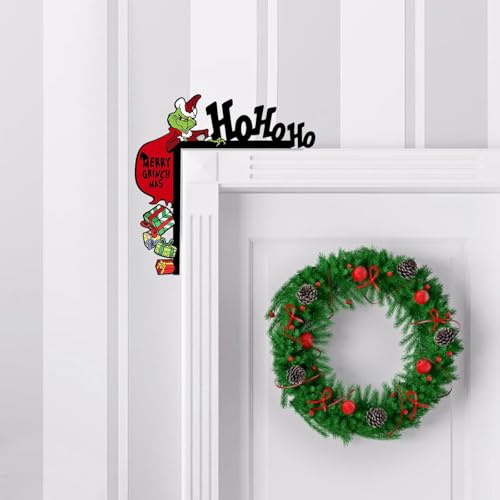 2025 Christmas Door Frame Decoration, Wooden DIY Stitching Creatives Home Decor, Funny Door Corner Sign Decor, Christmas Door Topper for Christmas Party Ornament