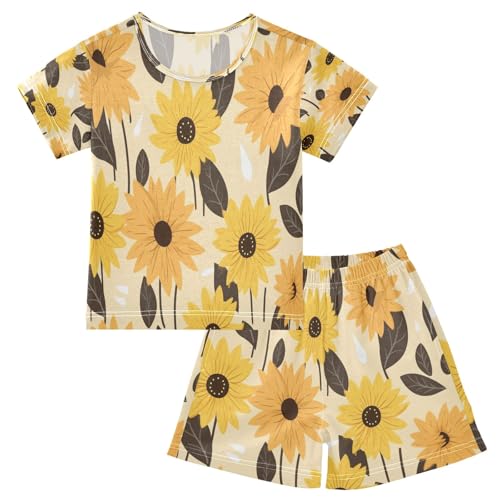 Yellow Sunflower Kids Pjs Set Boys Girls Summer Short-Sleeve Sleepwear Pajamas 2PCS
