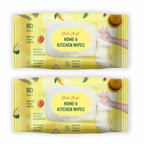 Image of Kitchen Cleaning Wipes | 160 Wipes (80 Pulls X 2 Packs) | Multipurpose Surface Cleaning Wipes for Kitchen | Removes Grease & Dirt | Ideal for Countertops, Stove, Appliances & Dining Tables