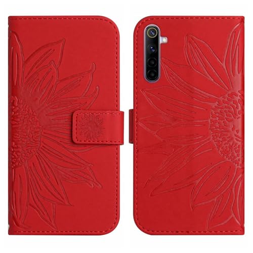 Rfvzubemok Compatible with Realme 6 Pro 4G Cover,Compatible with Realme 6 Pro 4G Flip Kickstand Card Slots Magnetic Closure Phone Case Red