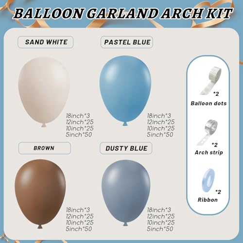 Image of 412Pcs Dusty Blue and Brown Balloon Arch Kit, 5 10 12 18inch Bear Baby Shower Decorations with Brown Sand White Dusty Blue Balloons for Baby Shower Decorations Gender Reveal Birthday Party Decoration