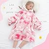Kipswiza Wearable Blanket Hoodie for Kids 6-12 Birthday Gifts, Soft Warm Sherpa Oversize Blankets Sweatshirt for Girls Boys - Pink Tie Dye #5