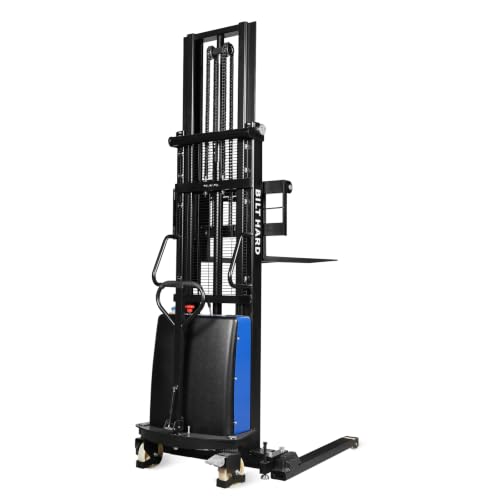 Image of BILT HARD Semi-Electric Pallet Stacker Material Lift, 3300 lbs Capacity, 118 inch Lift Height, Walkie Stacker with Adjustable Forks and Straddle Legs for Material Handling