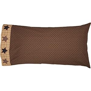 VHC Brands Bingham Star King Pillow Case Set of 2 21×40 Country Bedding Accessory Soft Black and Tan Chocolate Brown