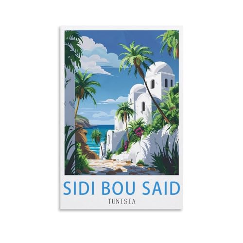 Impression sur toile Sidi Bou Said Tunisie décoration vintage de 50 x 75 cm