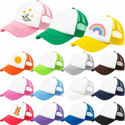 Casquettes de camionneur sublimation enfants x15 : lot de chapeaux vierges ajustables pour DIY