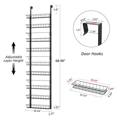 Churboro Over the Door Pantry Organizer Rack with 9 Adjustable Baskets, 9 Tiers Dual-use Hanging or Wall Mount Spice Rack Organizer, Black by Churboro - Used condition - Image 2