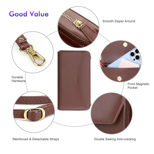 Image of nuoku RFID Blocking Wristlet Wallet for Women, Zip-Around Crossbody Clutch with 2 Removable Straps
