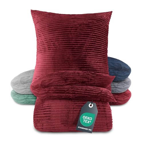 BaSaTex Winter Plüsch Bettwäsche Set | 200x220 cm Deckenbezug + 2X 80x80 cm Kissenbezug | Cashmere-Touch Coral Fleece,Rip-Cord“ | Reißverschluss...