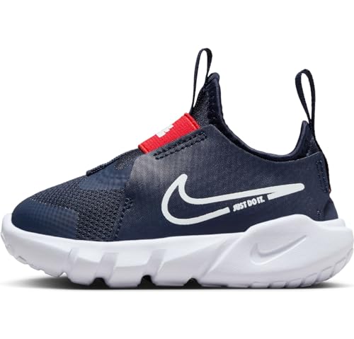 NIKE Tênis de corrida para meninas, Azul-marinho/vermelho picante/branco, 15