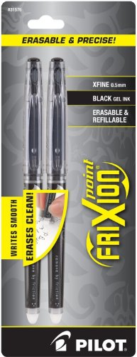 Pilot, FriXion Point Erasable & Refillable Gel Ink Pens, Extra Fine Point 0.5 mm, Pack of 2, Black
