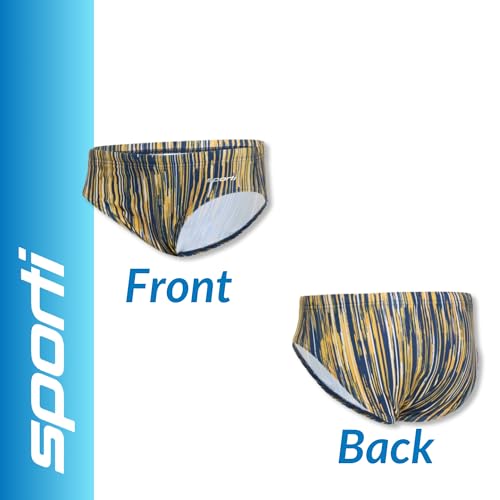 Sporti Boy's Swim Briefs - Printed Pattern, Chlorine Resistant, Quick Dry, UPF 50+ Adjustable Drawstring for Comfortable Fit