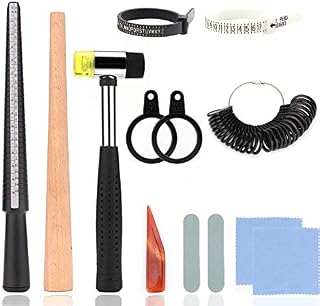 LUTER 11pcs Jewelry UK Ring Sizer Tools Set Ring Mandrel Finger Sizer Measuring Ring Tool Ring Repair Tool Rubber Hammer Plastic Ring Sizer Gauge Jewelry Cleaning Cloth Buffing Bars Polished Agate