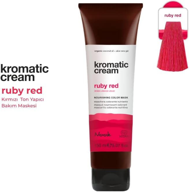 Nook Kromatic Cream Ruby Red Saç Maskesi, Yoğun Kırmızı Ton, Vegan, Silikonsuz, Organik Aloe Vera ve Hindistan Cevizi Yağı ile, 150ml