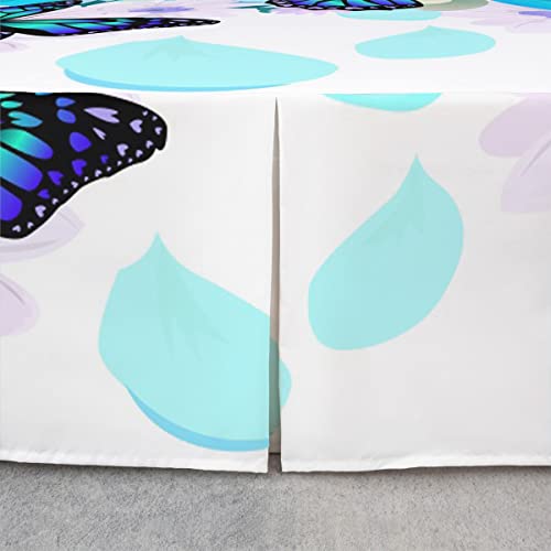 Erosebridal Blue Butterfly Bedding For Girls Teens Romantic Style Bed Skirt Colorful Gradient Bed Skirts Cute Animal Butterfly Print Bedskirt Botanical Flowers Decor Bedding King Size 3 Pcs #TOP3