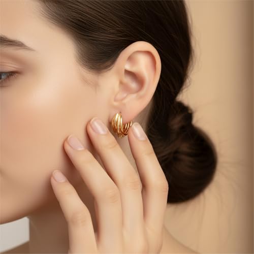 14K Gold Plated Earrings for Women Gold Plated Hoop Earrings for Women Trendy with Intertwined Lines Blends Art and Elegance Chunky Hoop Earring Womens Statement Earring 20mm - Image 7