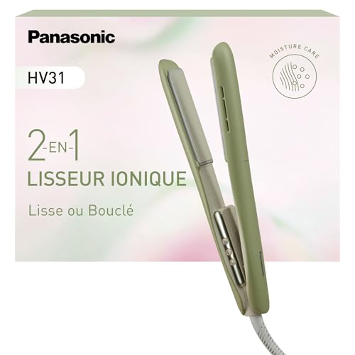 Panasonic EH-HV31-G503 Styler Capillaire Ionique 2-en-1, Lisseur et Boucleur, 5 Températures jusqu'à 210°C, Plaques 3D, Verrouillage Voyage, Tension Auto, Vert Matcha