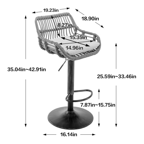 Butacos giratorios de ratán PE, ajustables en altura, set de 2 unidades, con respaldo tejido y asiento tapizado, estilo retro, color naranja miniatura 2