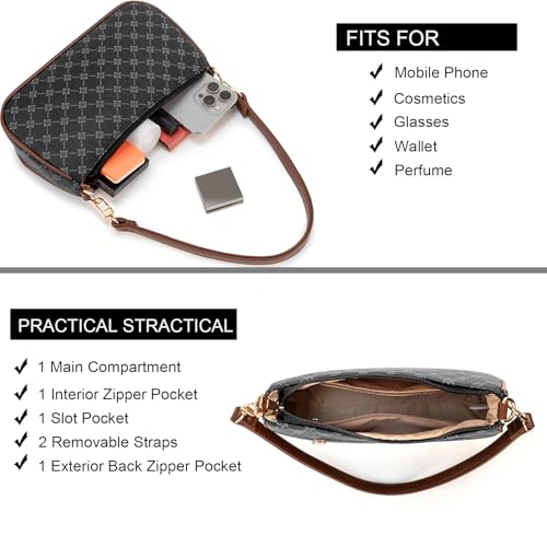 Image of Shoulder Bag for Women Retro Vegan Leather Classic Clutch Tote HandBags Purses with Zipper Closure