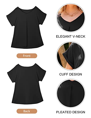 Yuson Girl Camisas Mujer Manga Corta Blusas Mujer Verano con Cuello en V Blusa de Gasa Elegante Blusa Señoras Verano Sexy Tops Informal Camisetas para Mujeres Chicas Adolescentes(Negro, S)