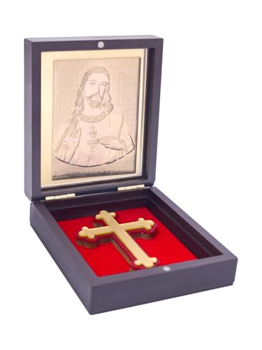Image of 24K Gold Polished Brown and Gold Color Lord Jesus Small Pooja Box | Ideal Gift for Christian Religious, Family and Friends, Corporate Gifts etc... | Worship, Gifting, and Spiritual Blessings.