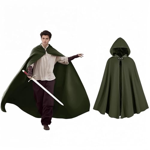 rumnigh Medieval Hooded Cloak Renaissance Vintage Cape with Metal LoopClasp (Green-01)