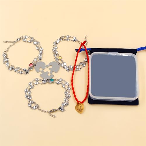 Image of 3PCS Love Heart Chain Bracelet Set for Women Graduation Gift Heart Puzzle Friendship Bracelet Personalized Name 3 Bracelets Customized Best Friends Family Love Jewelry SA4886