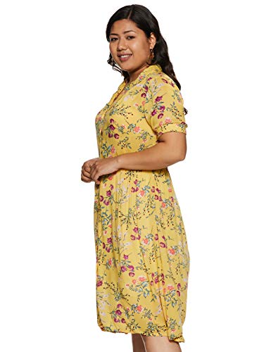 Image of plusS Women's Georgette A-Line Knee-Long Dress (LDR3403-YELLOWPRINT Yellow Print 2XL)