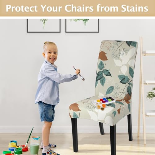 Image of SearchI Printed Dining Room Chair Covers Set of 4, Stretch Kitchen Chair Covers Washable Parsons Chair Slipcover Removable Dining Chair Protectors for Hotel,Ceremony(Earthy Tones Leaf)